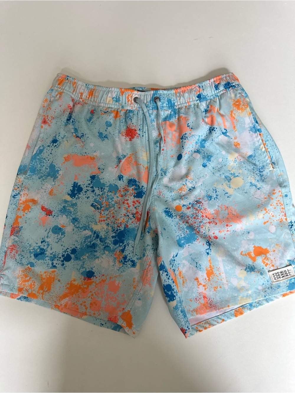 O'Neill Light Blue Swim Trunks 17” with Orange & Blue Splash Print